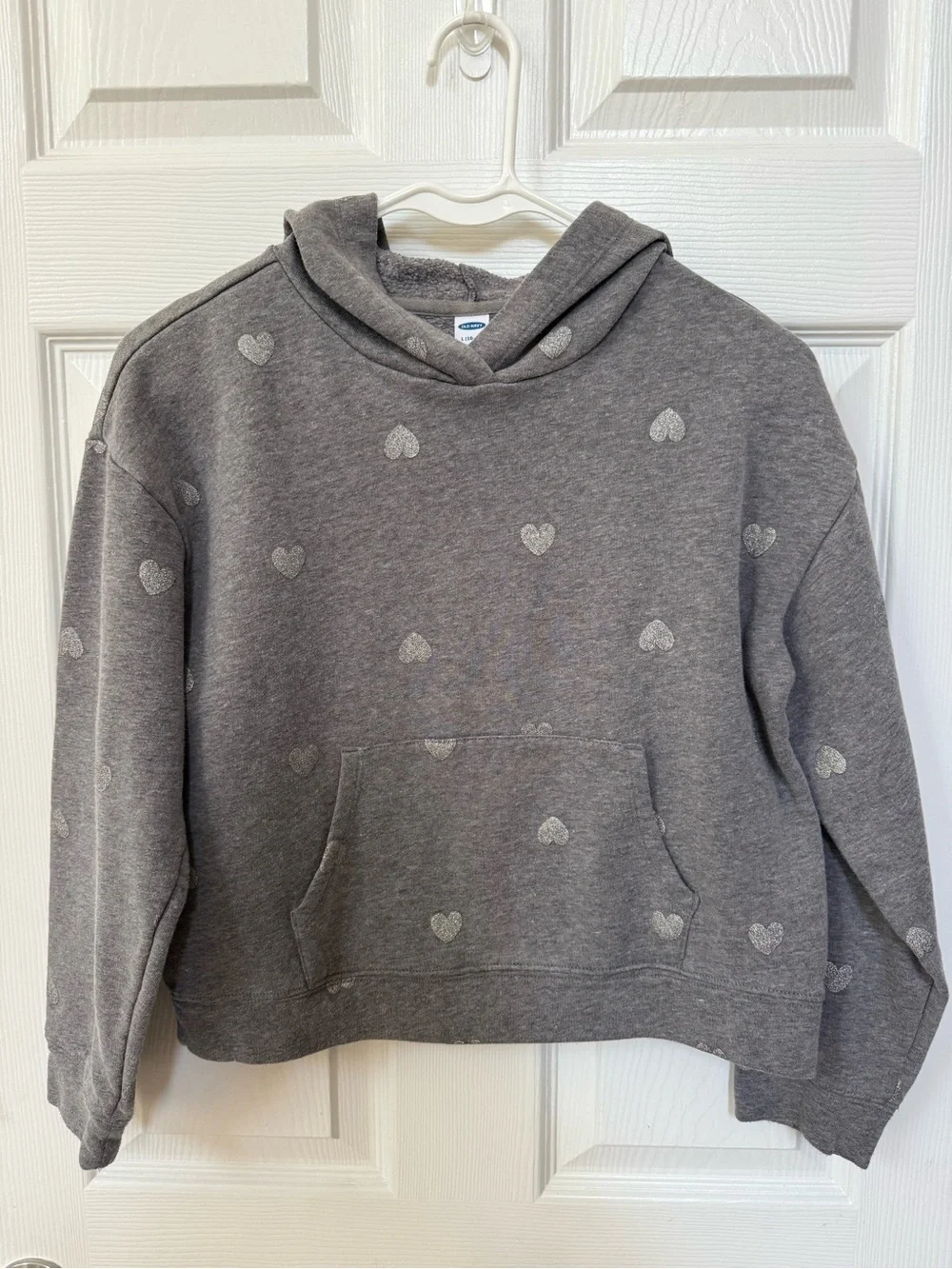 Old Navy Girls' Gray Hoodie with Silver Heart Print